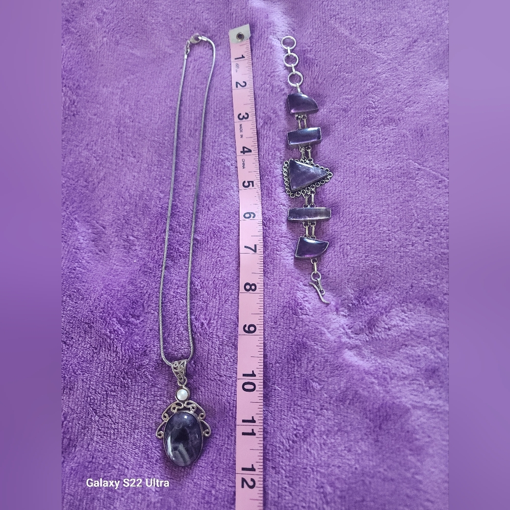 Elegant Purple Stone Necklace and Bracelet Set